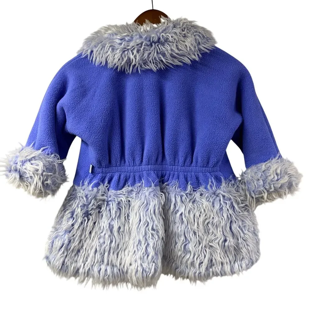 Corky & Company Jacket & Hat Set Vintage Blue Girls M/L Shaggy Faux Fur Trim